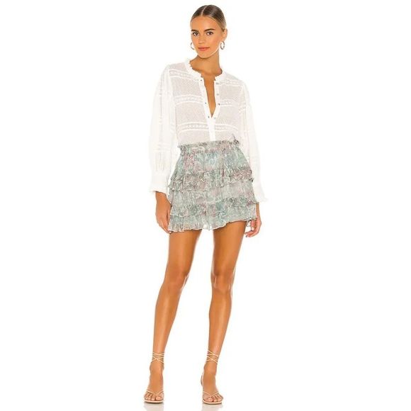 LoveShackFancy Benicia Layered Tiered Chiffon Ruffle Mini Skirt Mystical Foliage - Picture 5 of 12